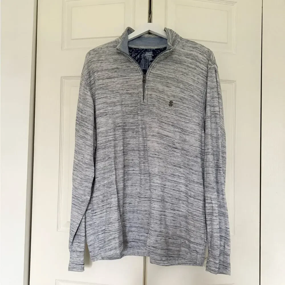 Mens IZOD Saltwater Quarter-Zip Sweater Heather Gray Pullover Shirt Size Large